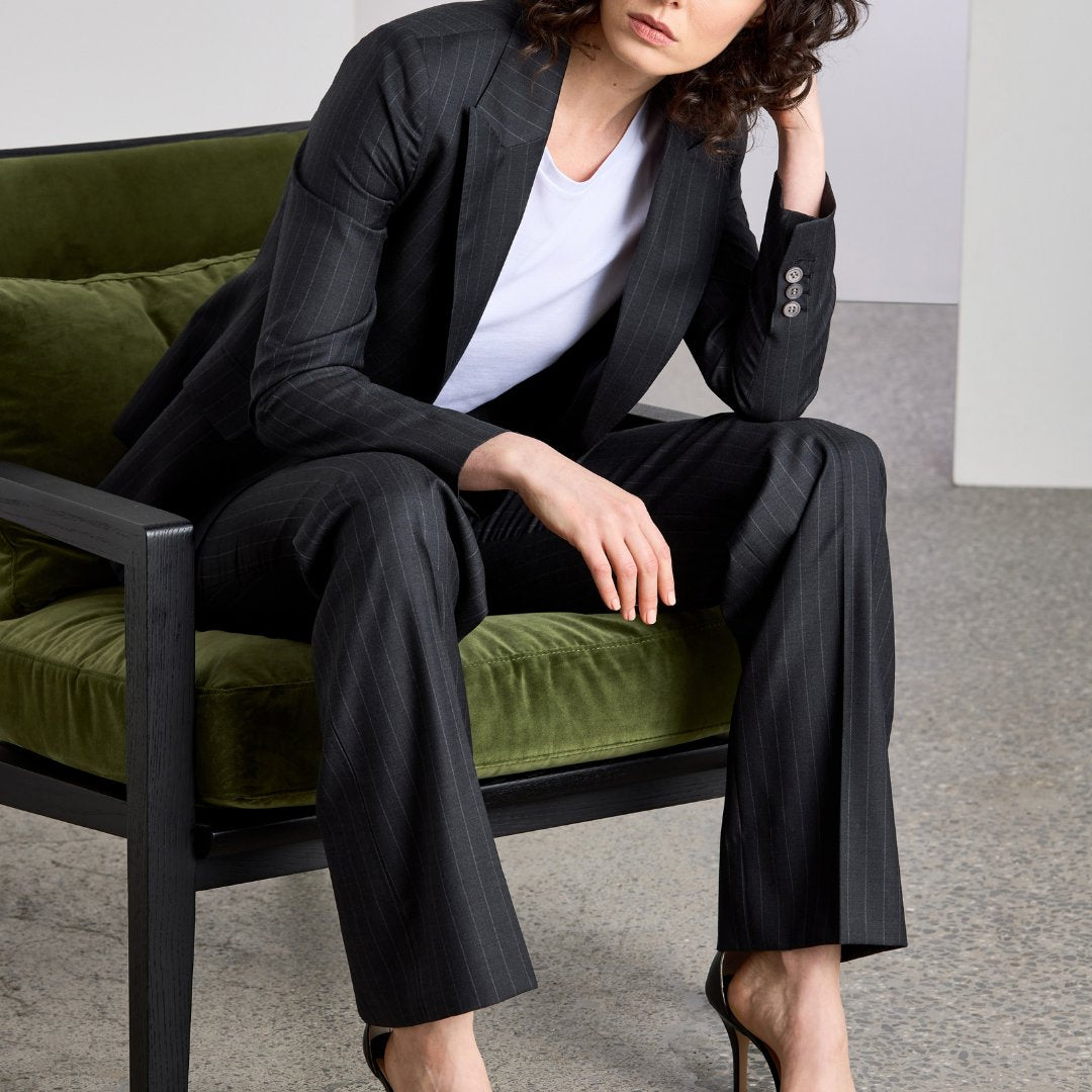 Black Velvet Pantsuit, Designer Women Suit Jacket Pants Slim Cut