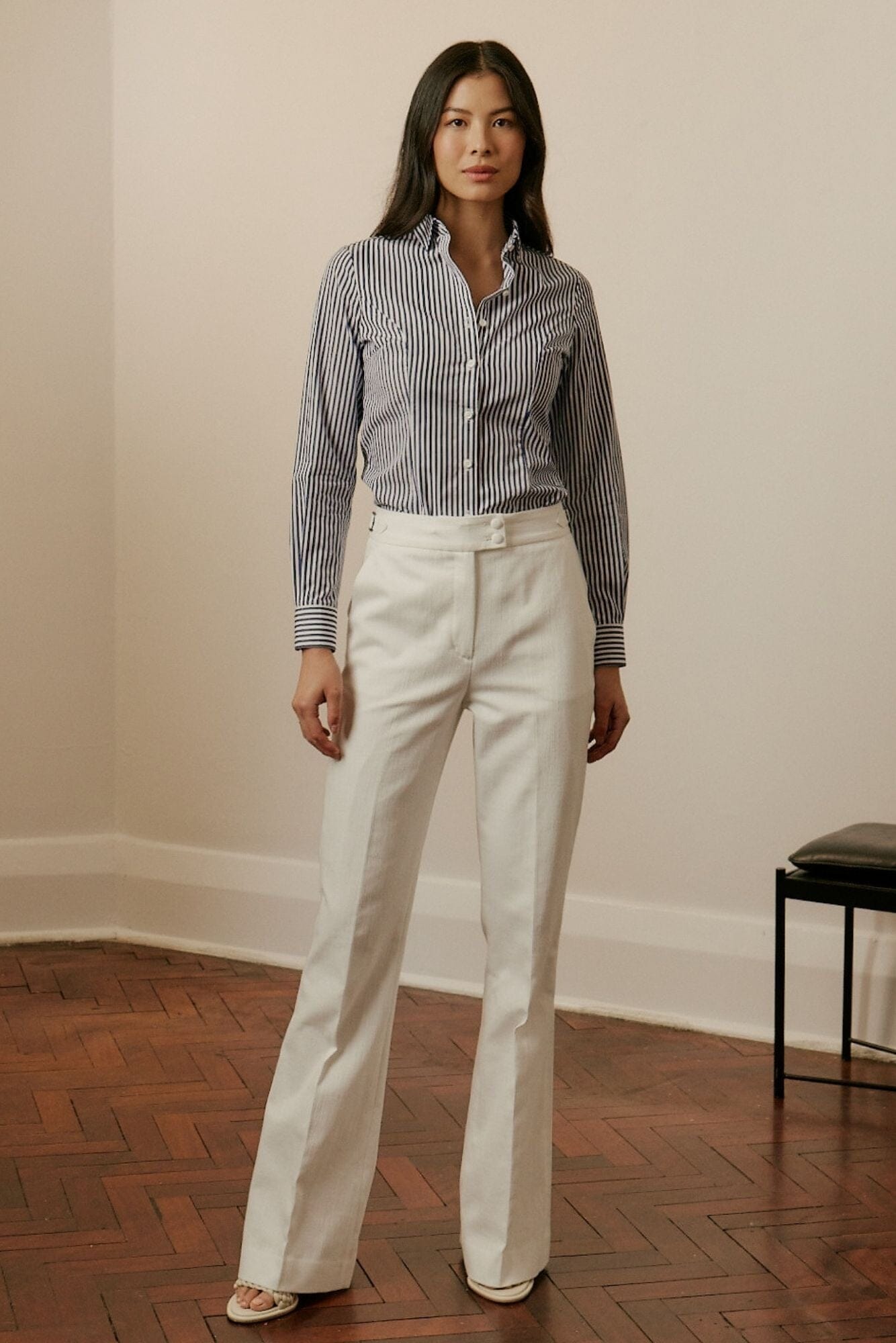 Victoria Classic Shirt - Navy Stripe Cotton