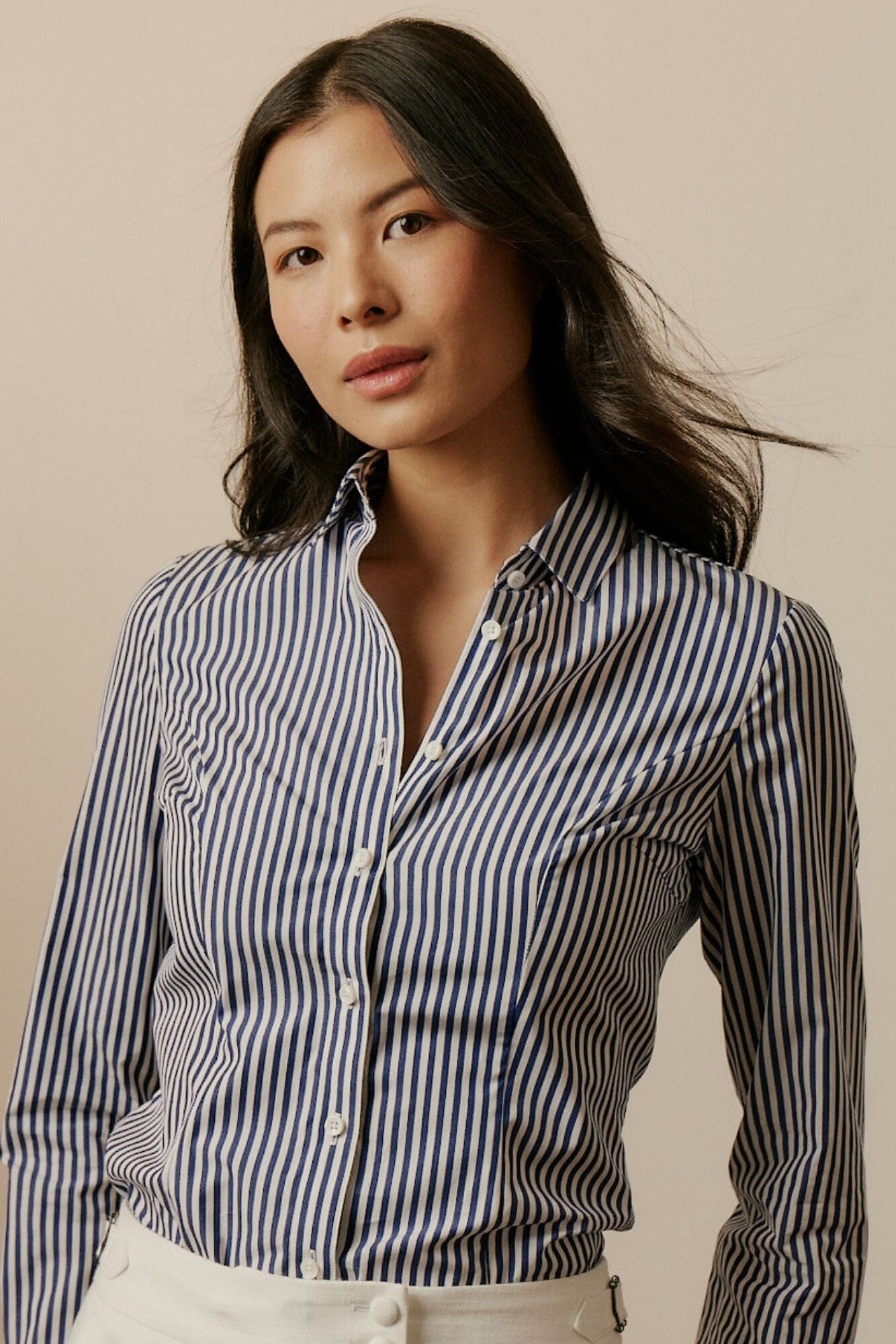 Victoria Classic Shirt - Navy Stripe Cotton