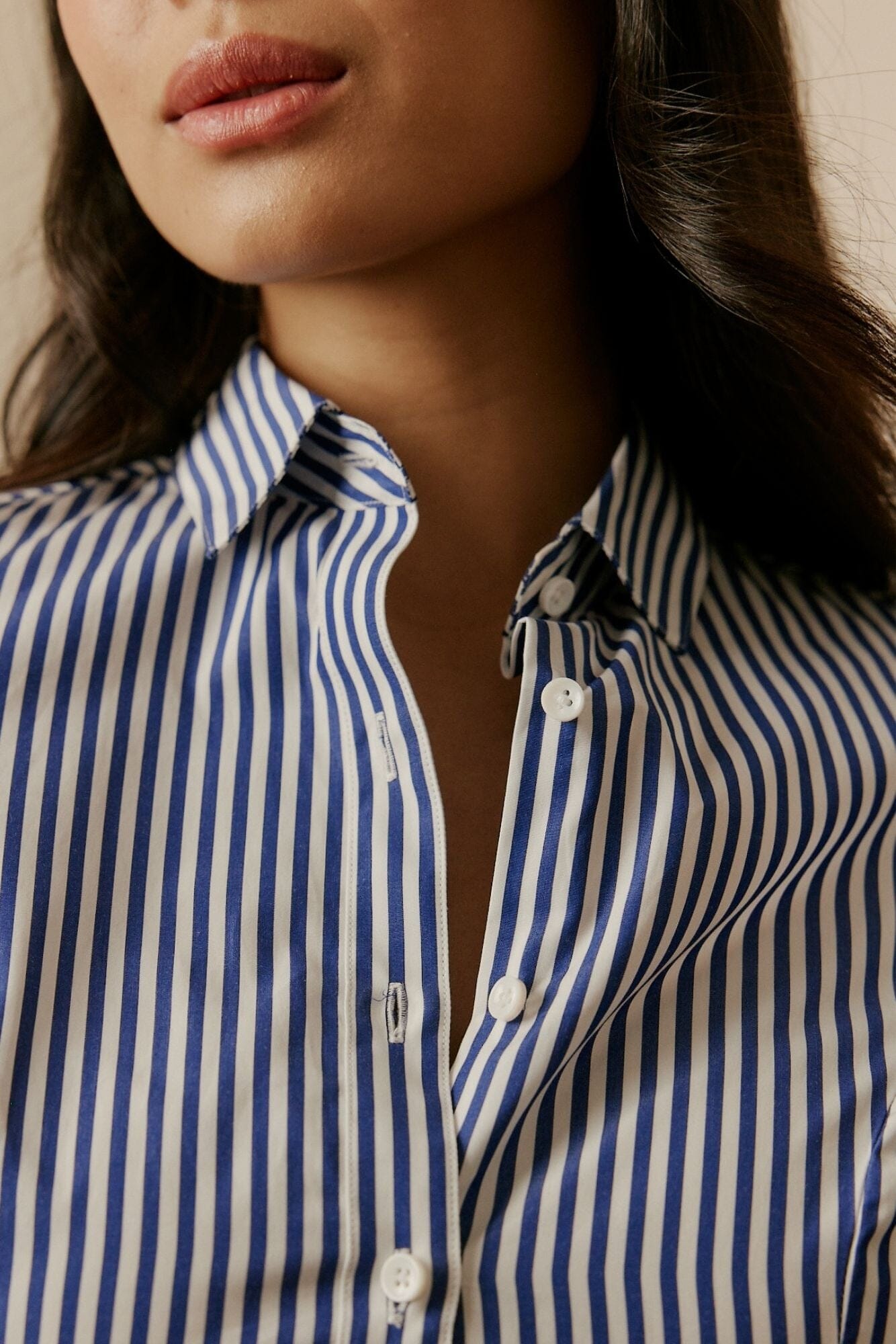 Victoria Classic Shirt - Navy Stripe Cotton