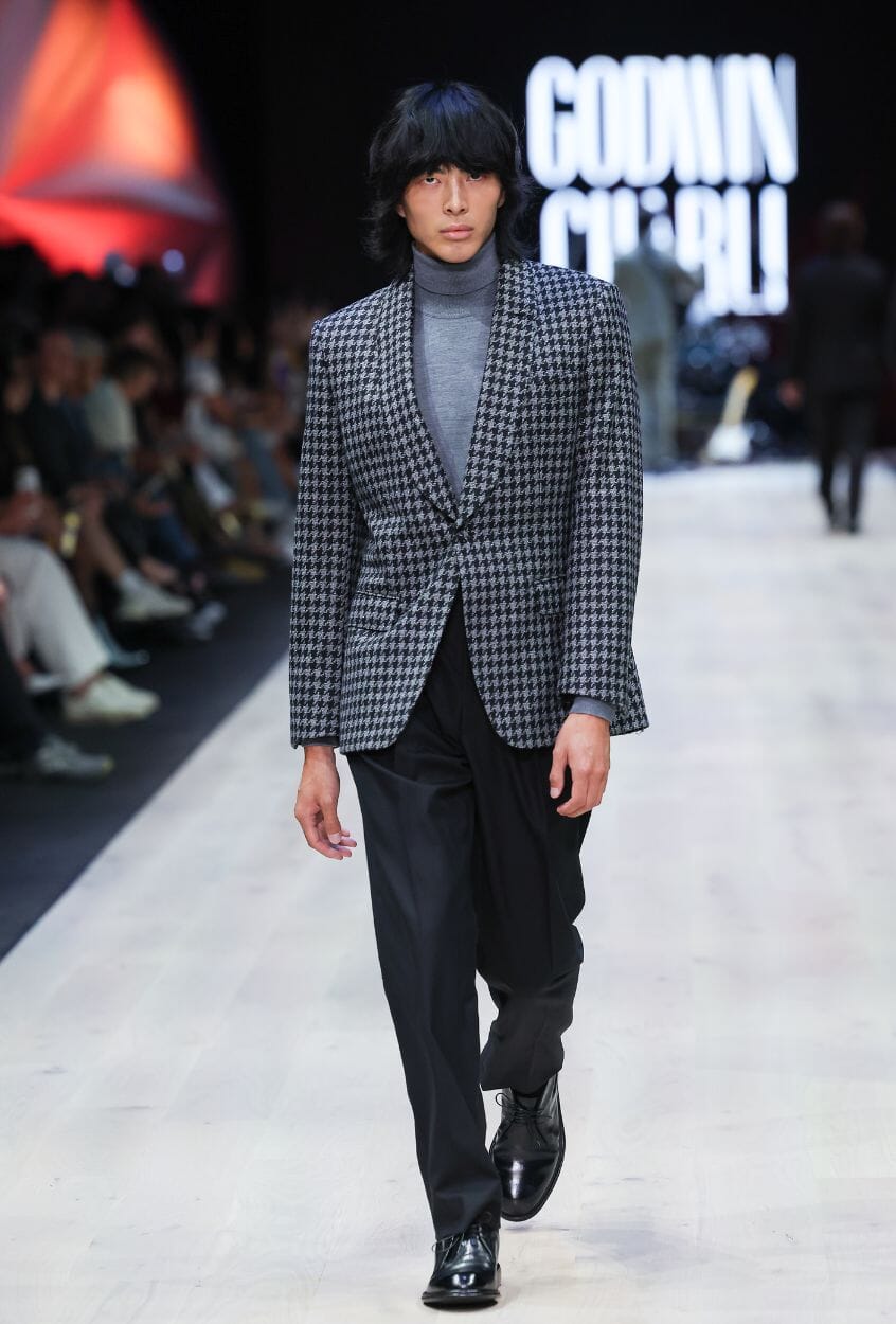 Luka Shawl Jacket - Black and Grey Large Houndstooth