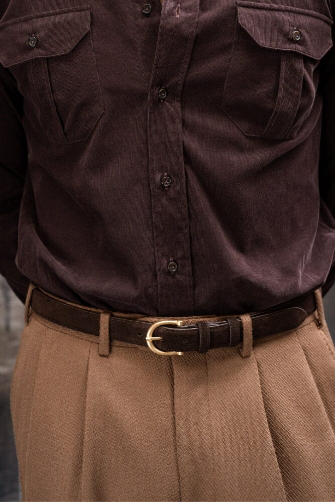 Suede Italian Leather Belt / 2.5cm - Chocolate