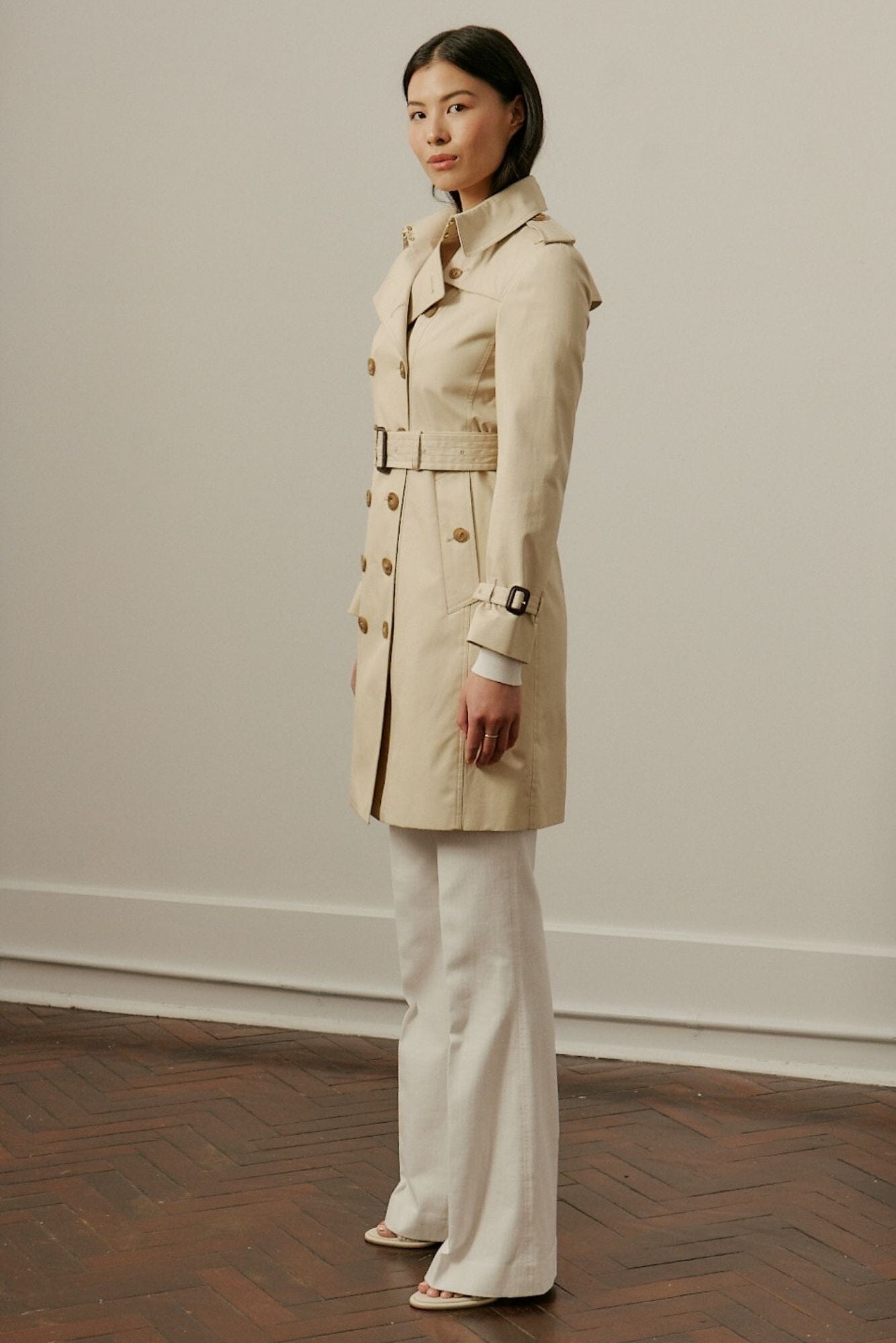 Abbey (Mid) Trench Coat - Sand Cotton Gabardine