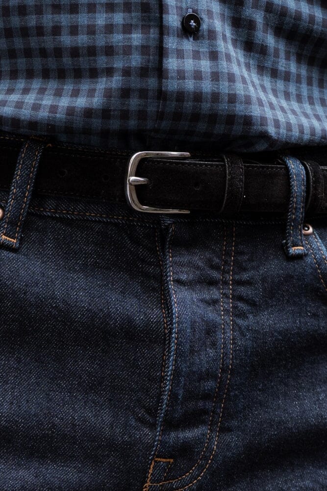 Suede Italian Leather Belt / 2.5cm - Black