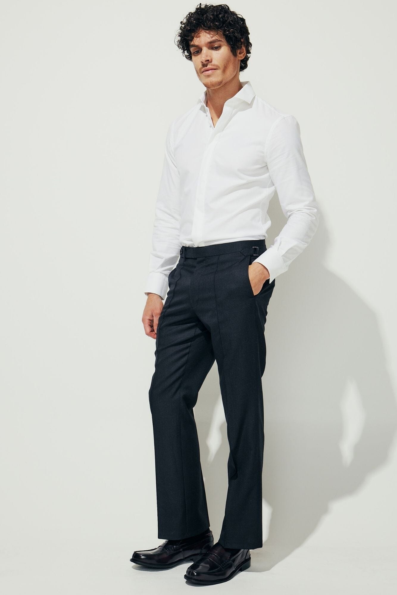 Ralf Boot Leg Trouser - Dark Charcoal Tropical Wool