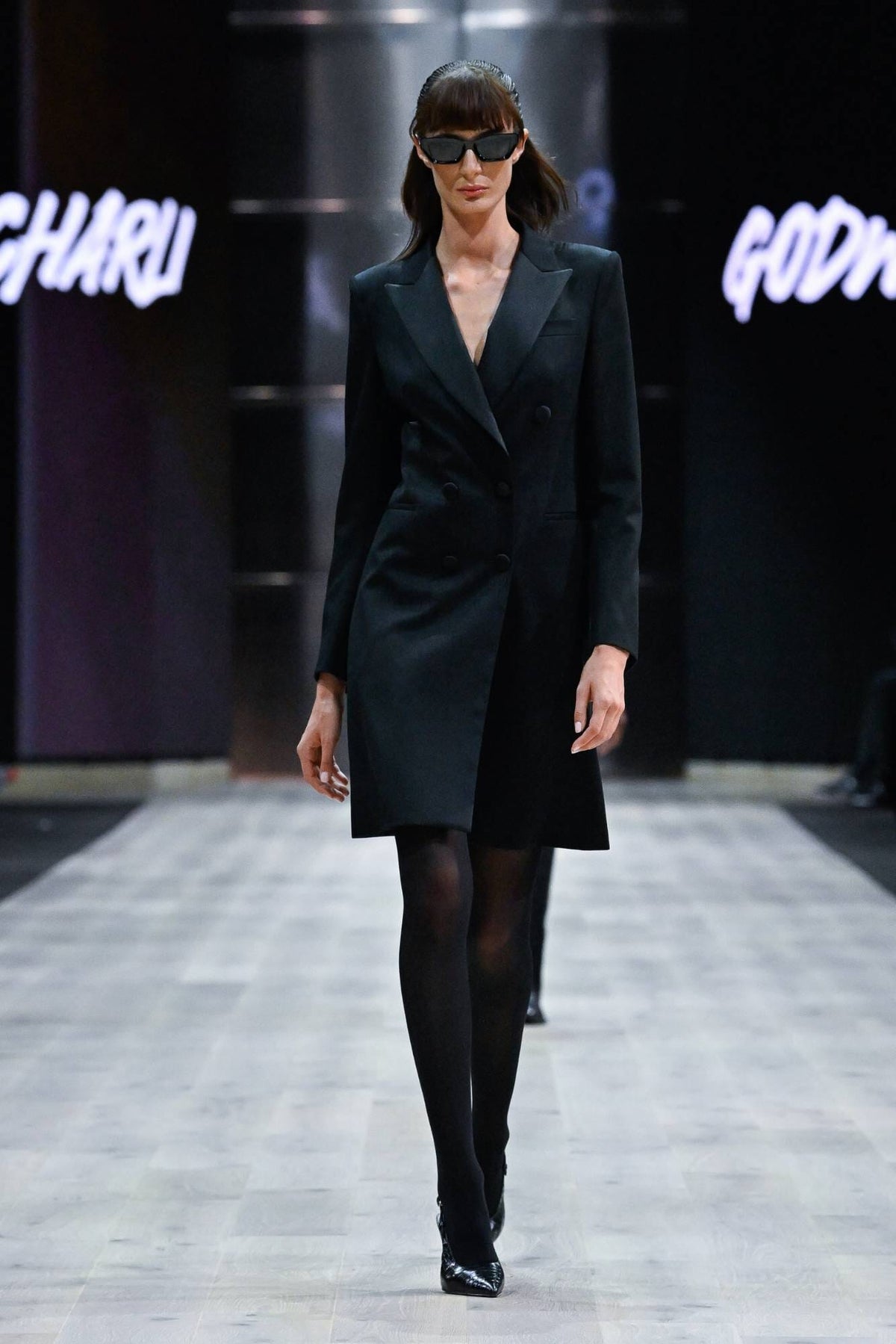 LOOK 1 - Claudia Tuxedo Dress -  Black Wool Gabardine