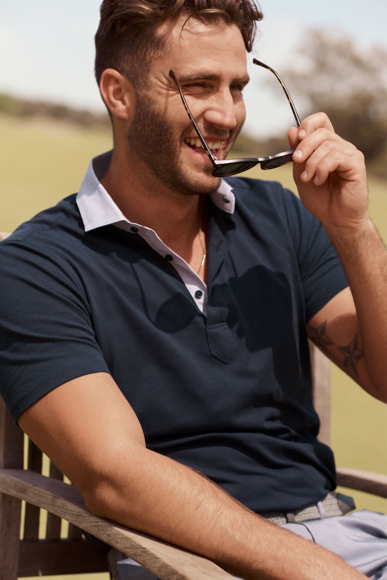 CGC Polo Shirt - Navy Pique with Mini Stripe Contrast