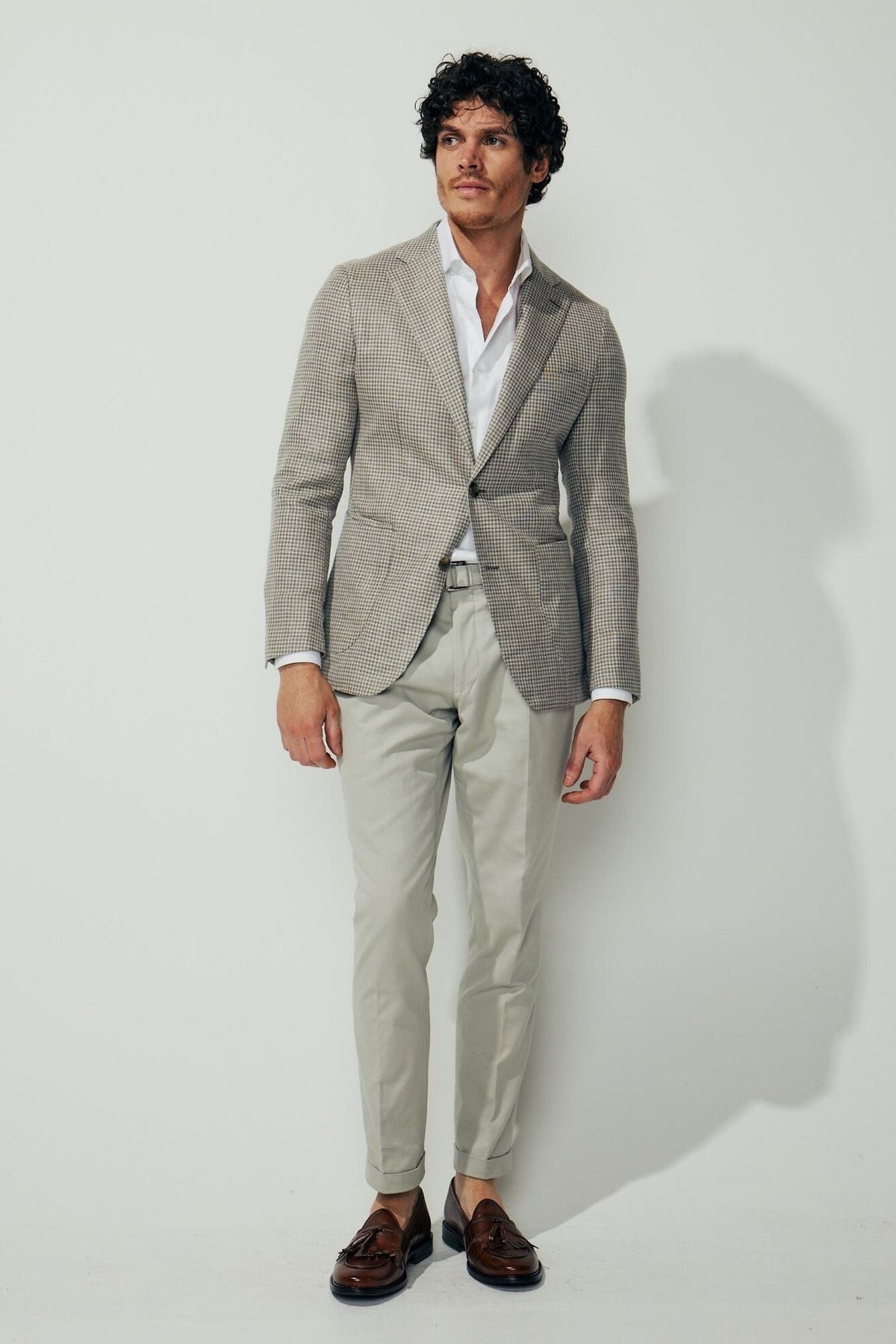 Liam Sports Jacket - Brown and Sand Wool Silk Linen