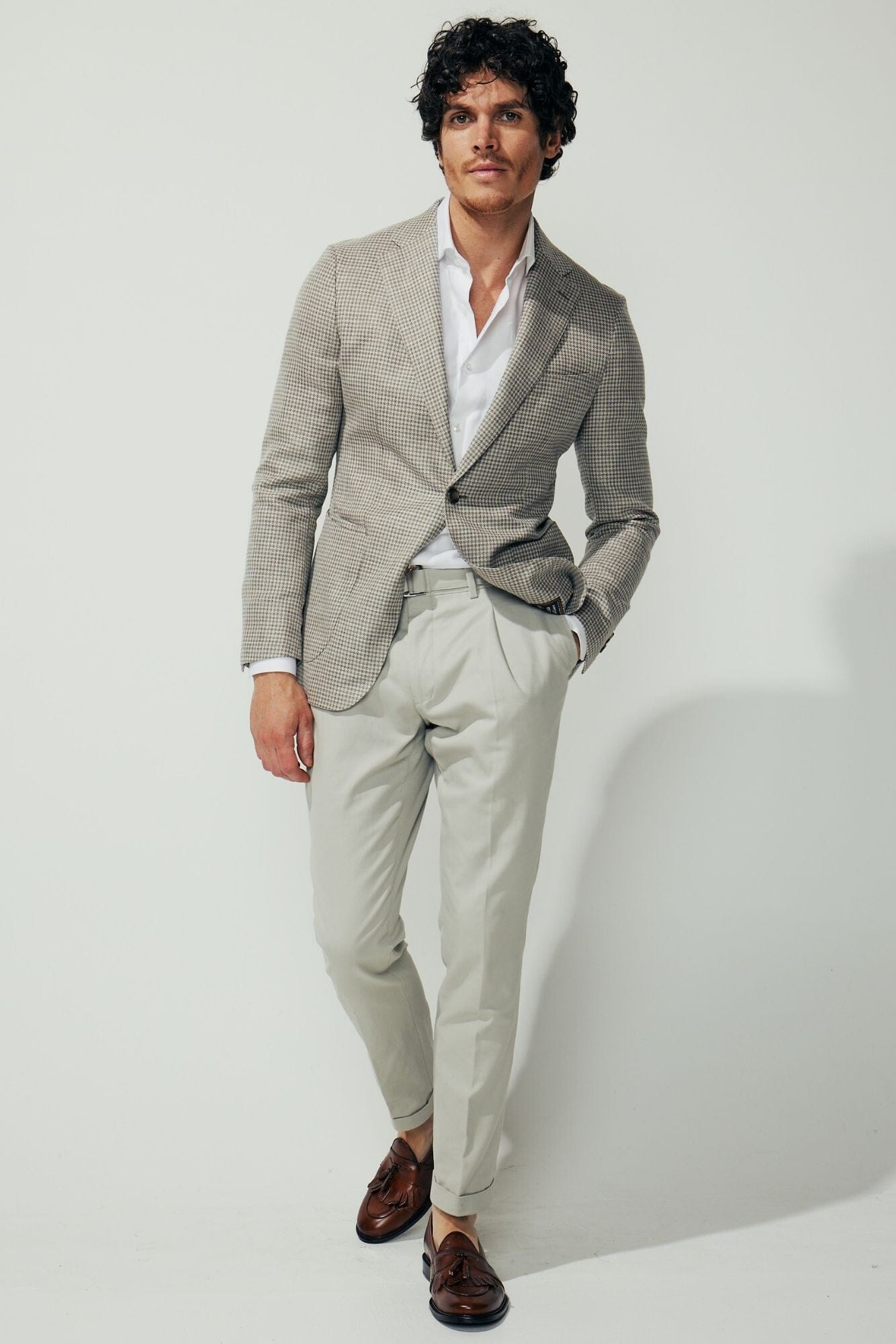 Liam Sports Jacket - Brown and Sand Wool Silk Linen