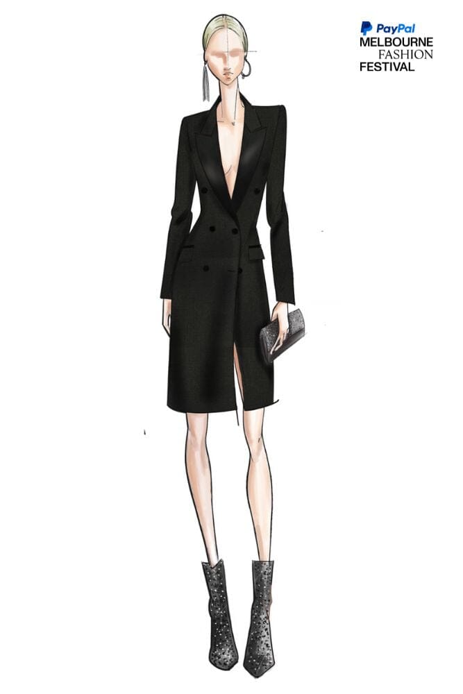 LOOK 1 - Claudia Tuxedo Dress -  Black Wool Gabardine