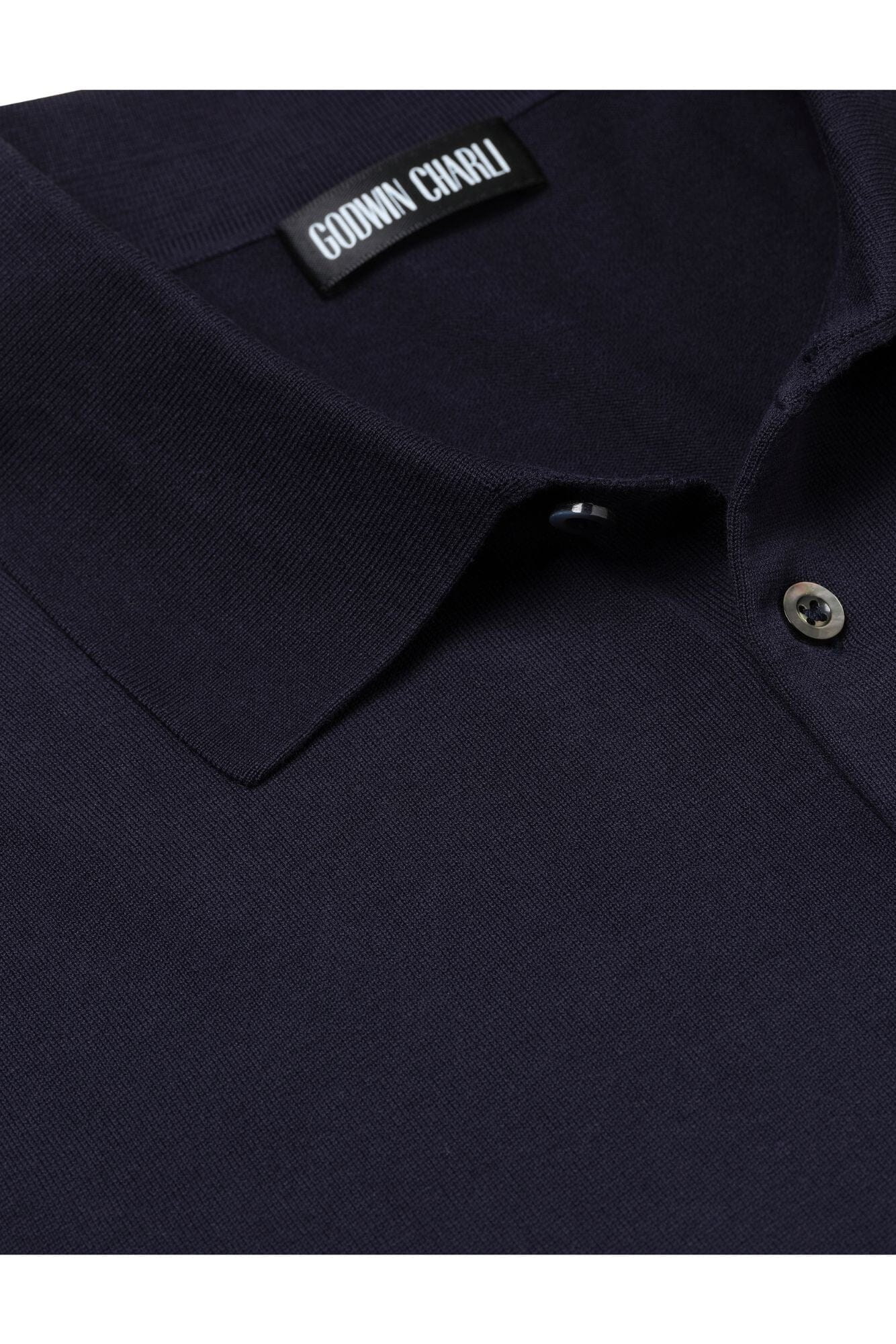 Short Sleeve Knitted Polo - Navy Cotton