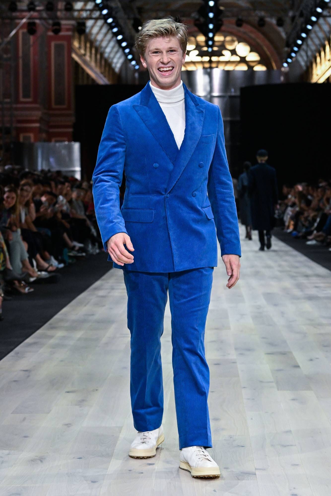 LOOK 12 - Raffa DB Suit in Wedgwood Blue Corduroy + Off White Turtle Neck Merino Knit