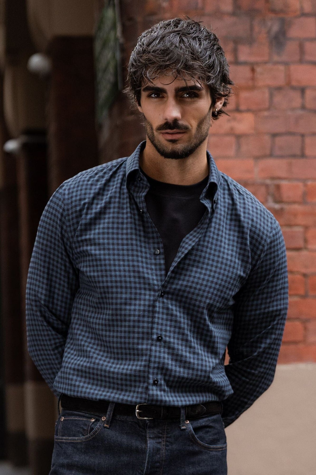 Ralph Narrow Spread Button Down Shirt - Blue & Black Check