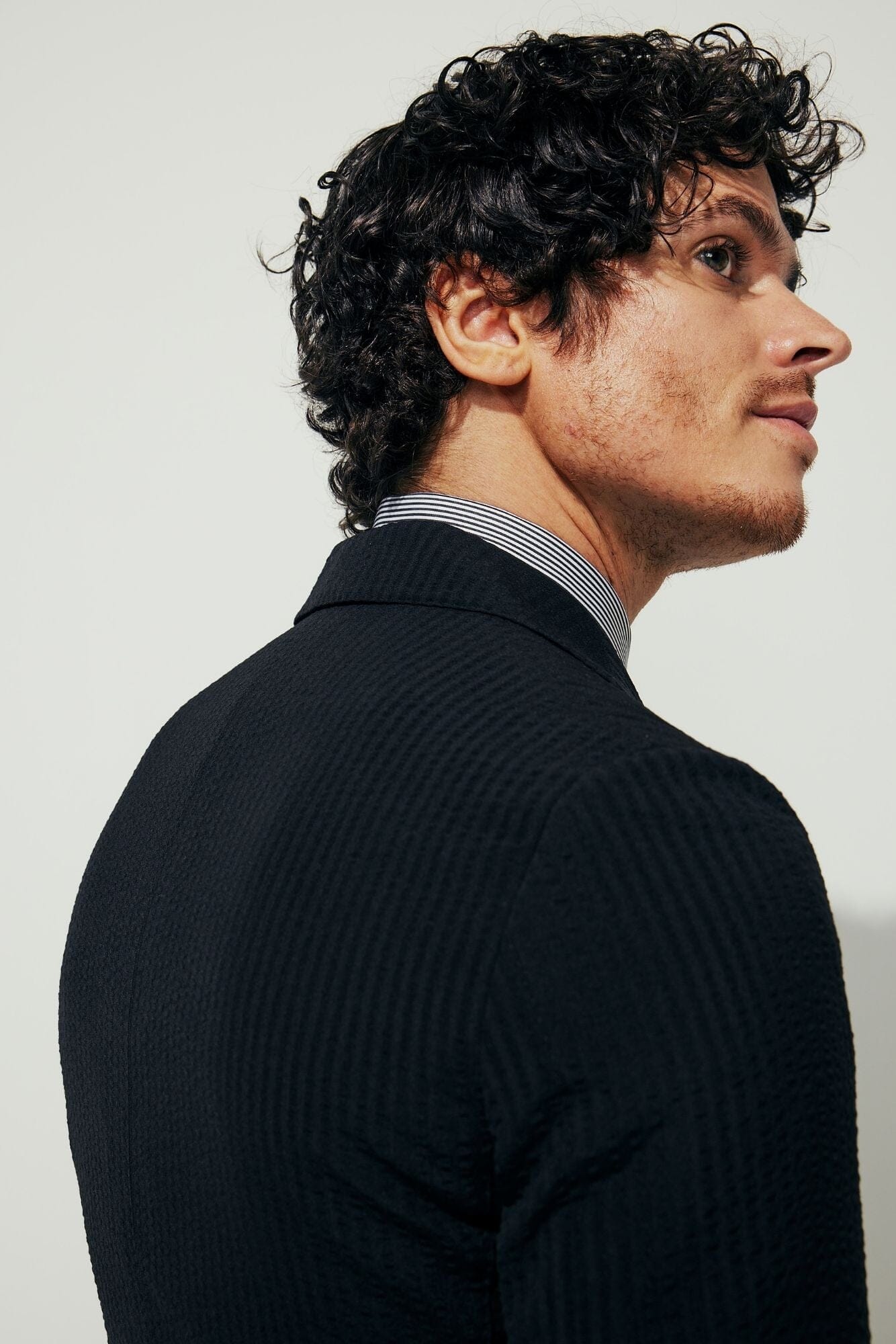 The Liam Suit - Black Shadow Stripe Seersucker Wool