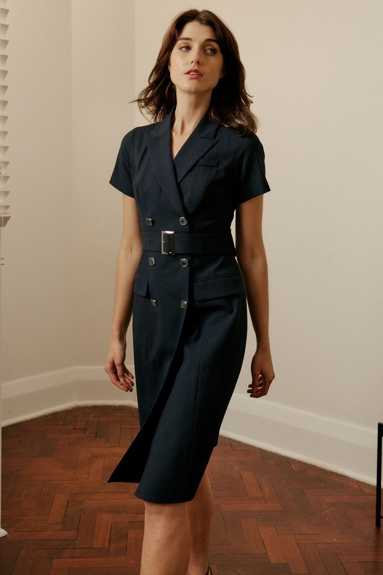 Laya Dress - Navy Seersucker