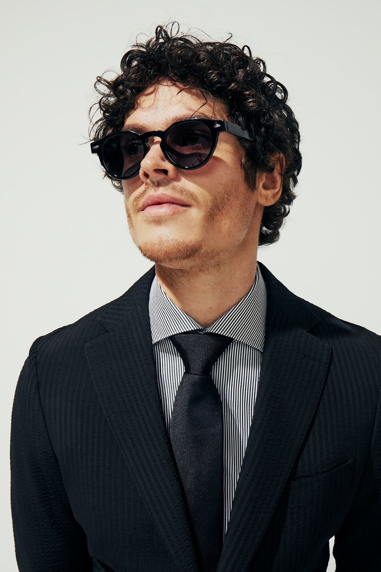 The Liam Suit - Black Shadow Stripe Seersucker Wool