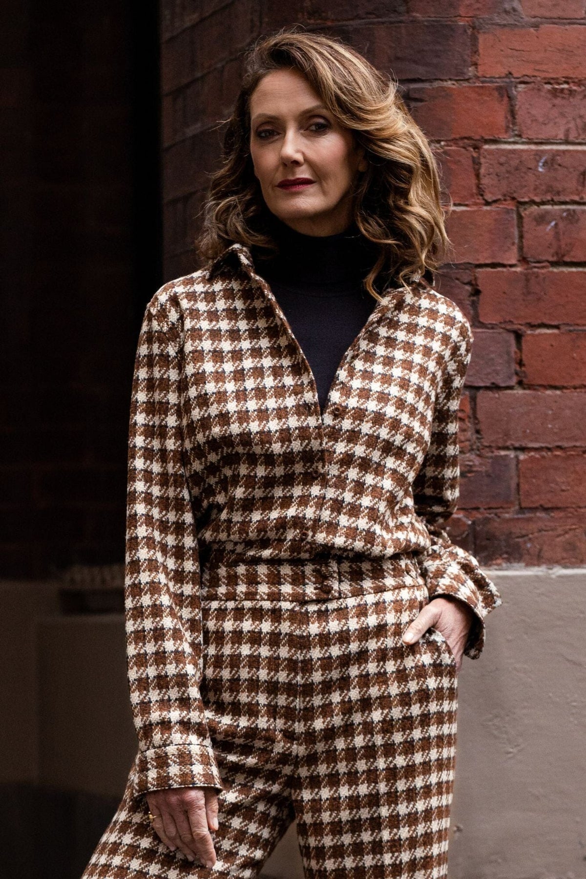 Victoria Shirt - Brown, Cream and Navy Wool Alpaca