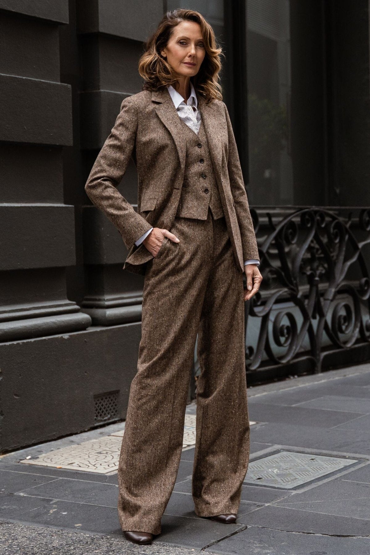 Rachel Vest - Coffee Brown Tweed