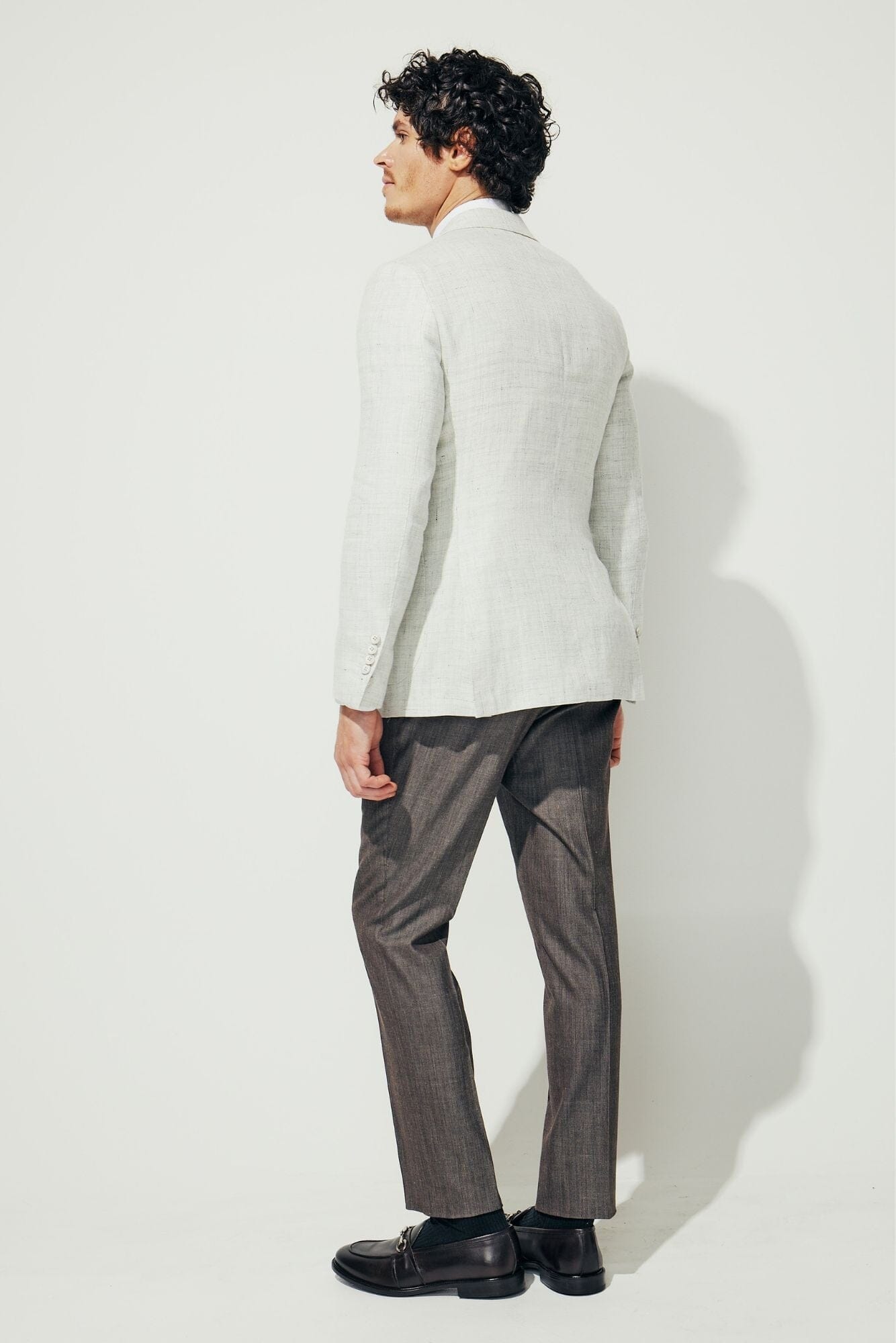 Liam Sports Jacket - White & Light Grey Wool Linen