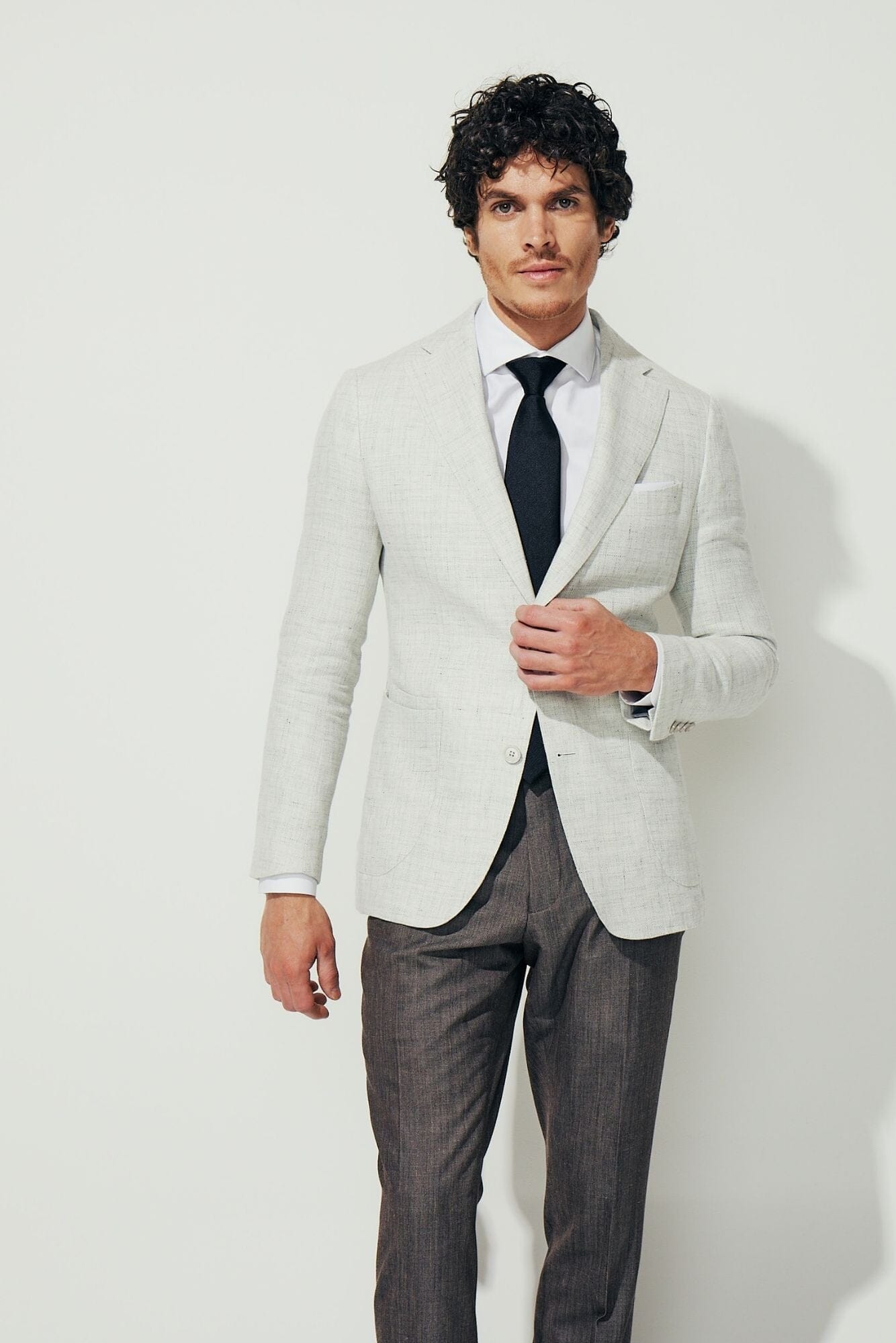 Liam Sports Jacket - White & Light Grey Wool Linen