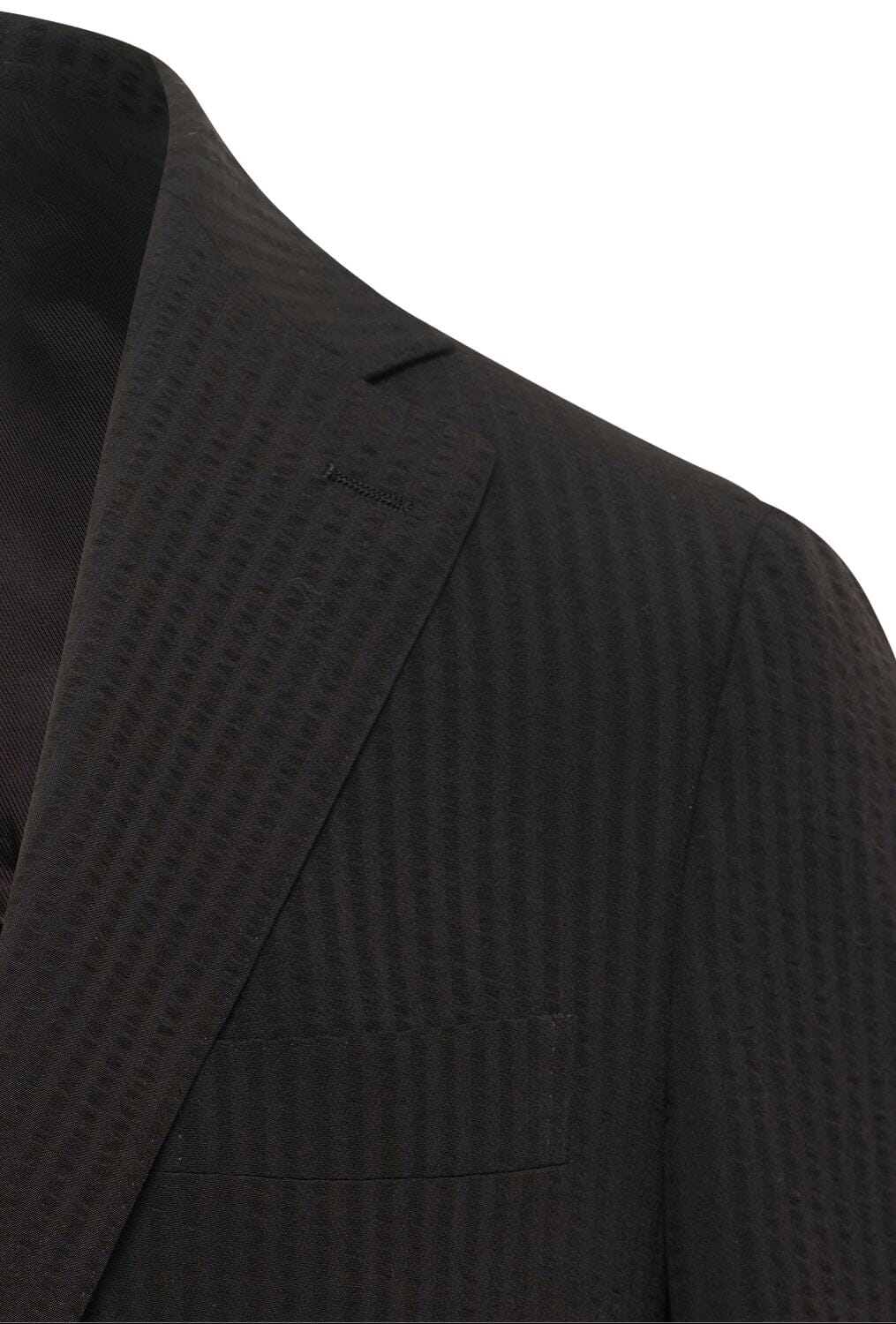 The Liam Suit - Black Shadow Stripe Seersucker Wool