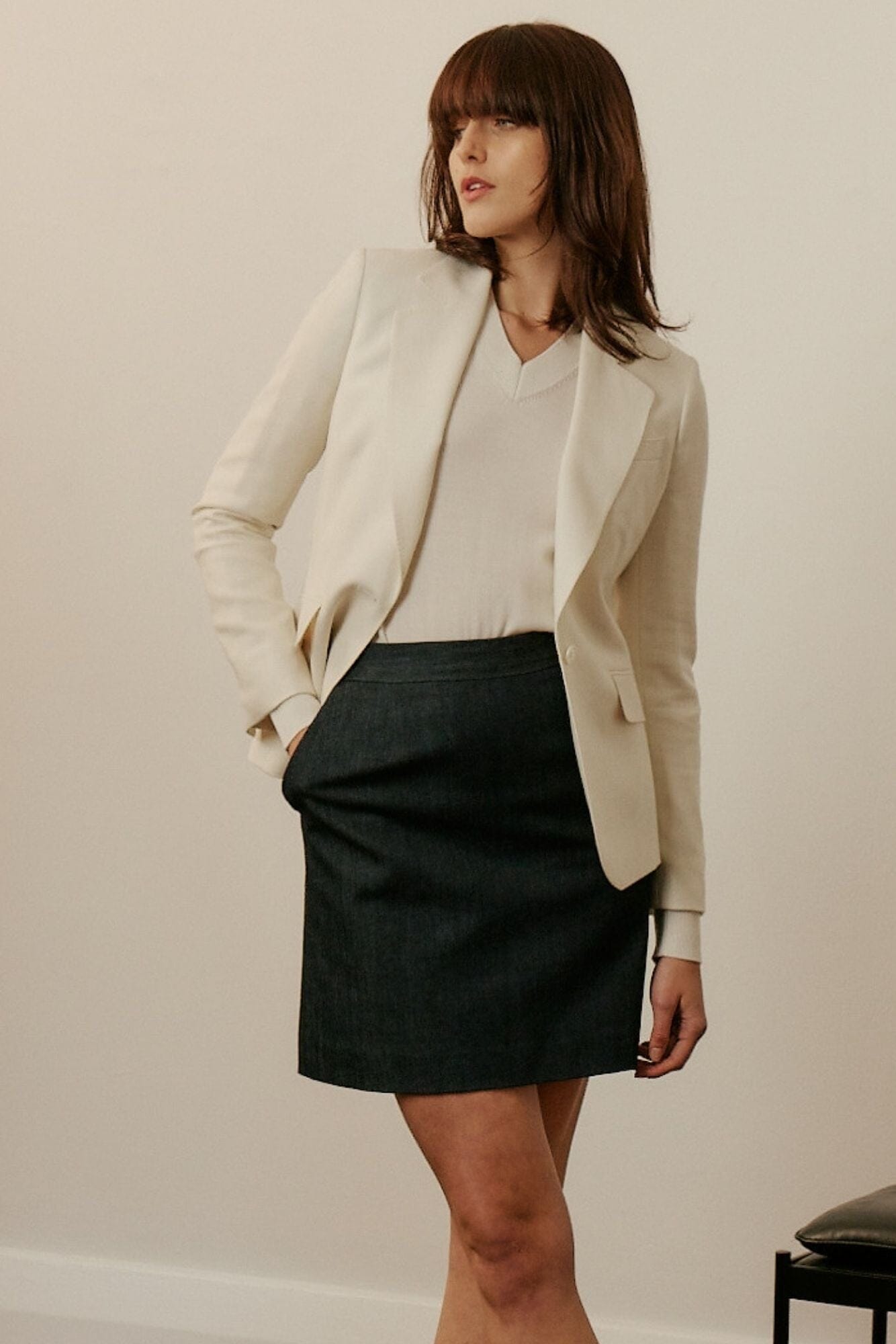 Lily Jacket - Cream Herringbone Wool