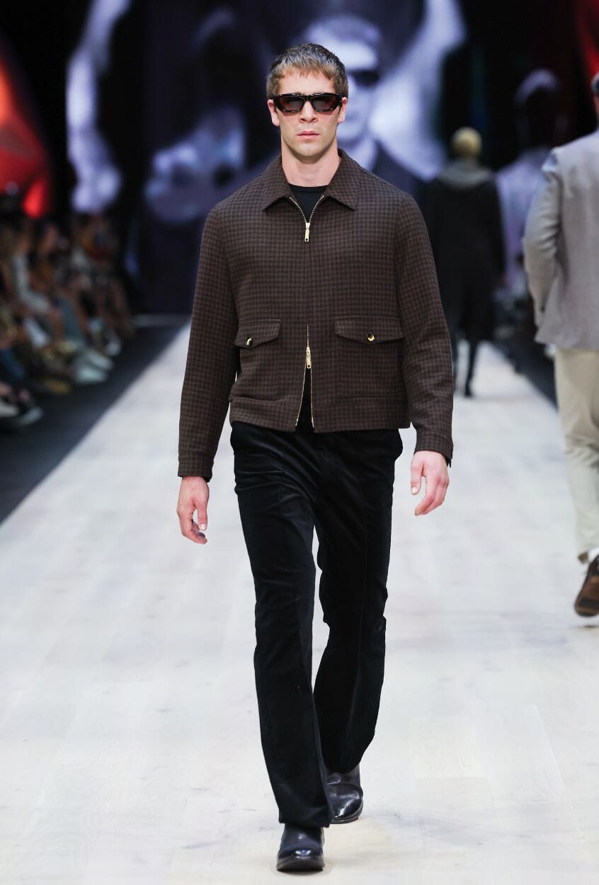 Blouson Jacket - Black and Brown Gold Houndstooth