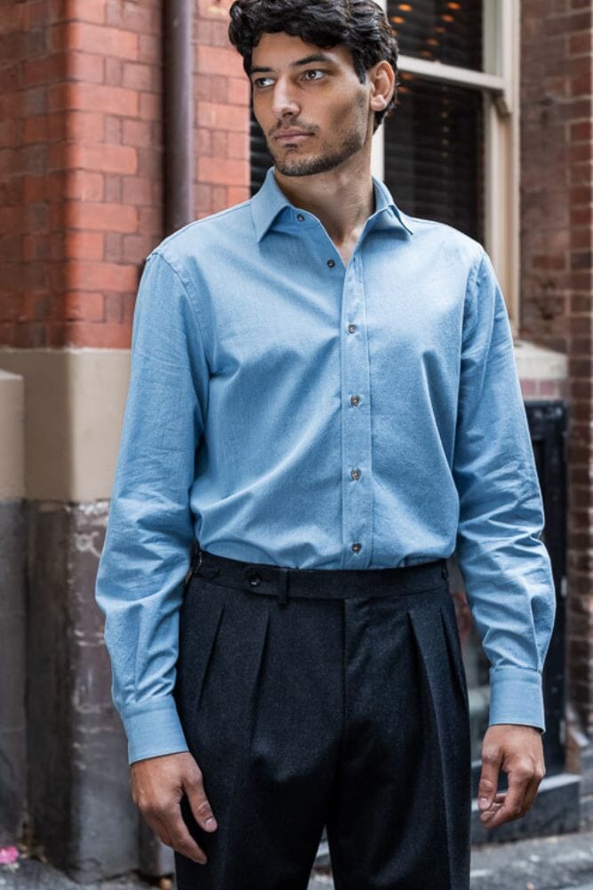 Monza (BC) Semi Cutaway Shirt - Light Denim Wash