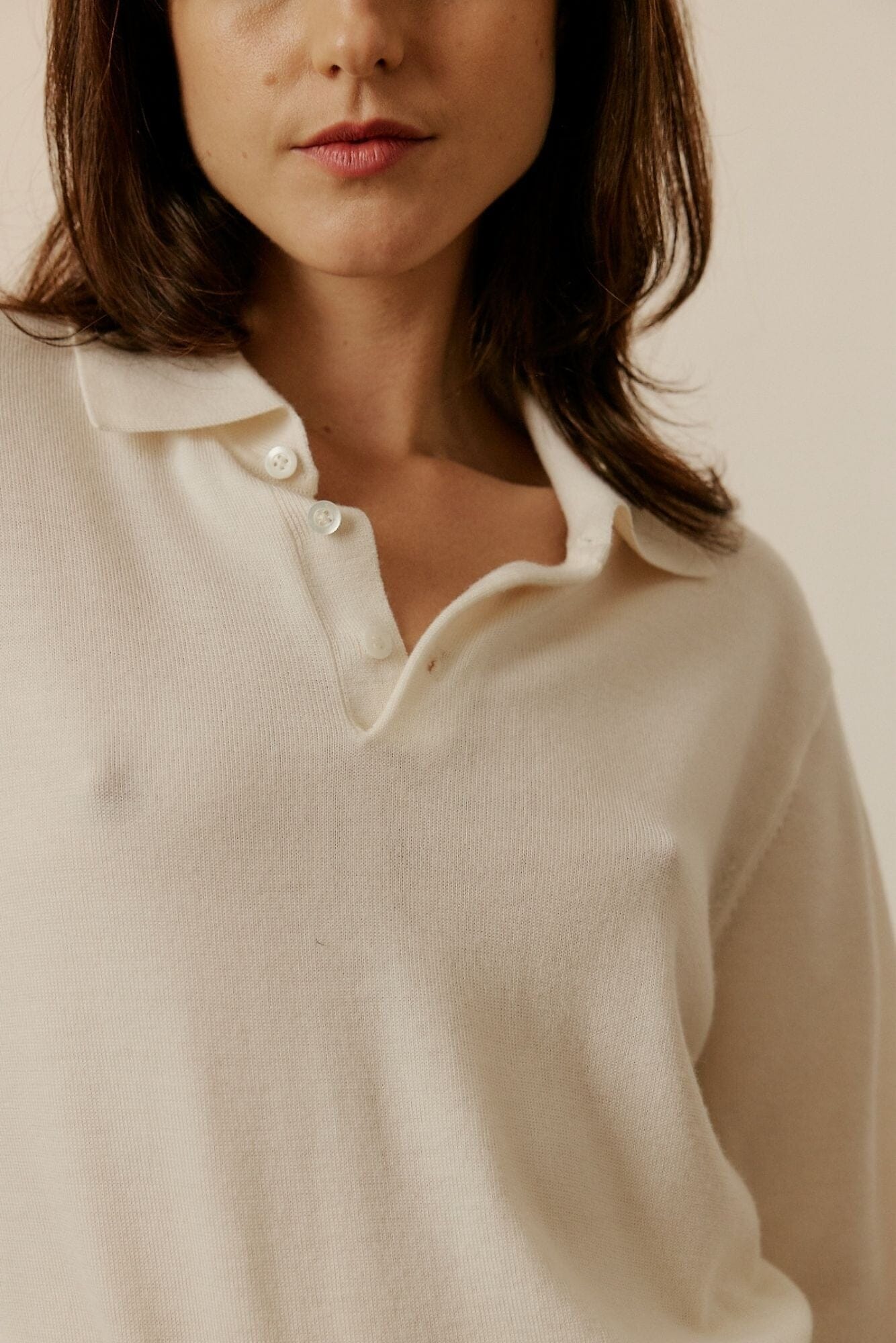 Women's Long Sleeve Polo Merino Wool - Off White