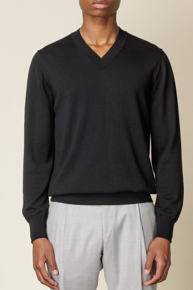 V Neck Merino Wool - Black