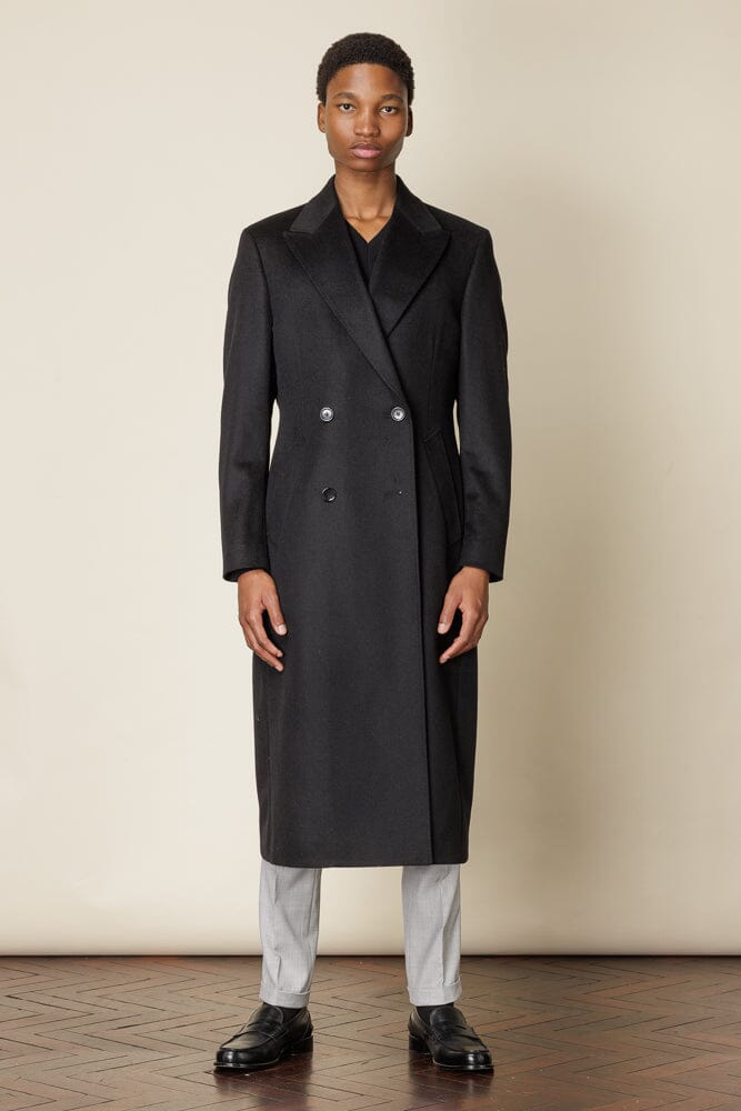 (RTW) Double Breasted Broad Peak Coat - Black Wool