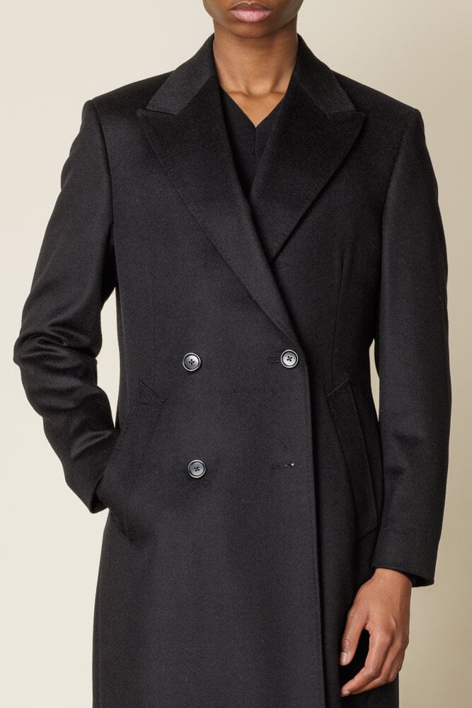 (RTW) Double Breasted Broad Peak Coat - Black Wool