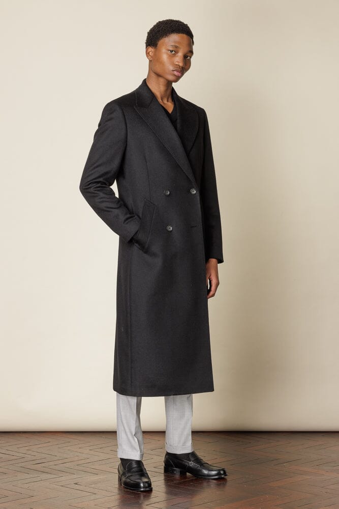 (RTW) Double Breasted Broad Peak Coat - Black Wool