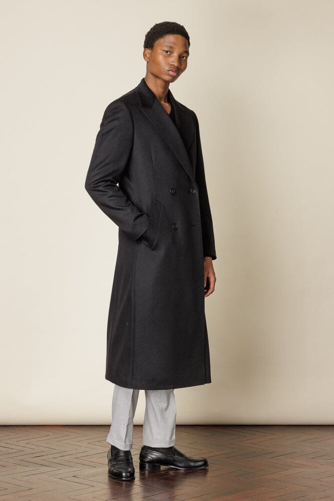 (RTW) Double Breasted Broad Peak Coat - Black Wool