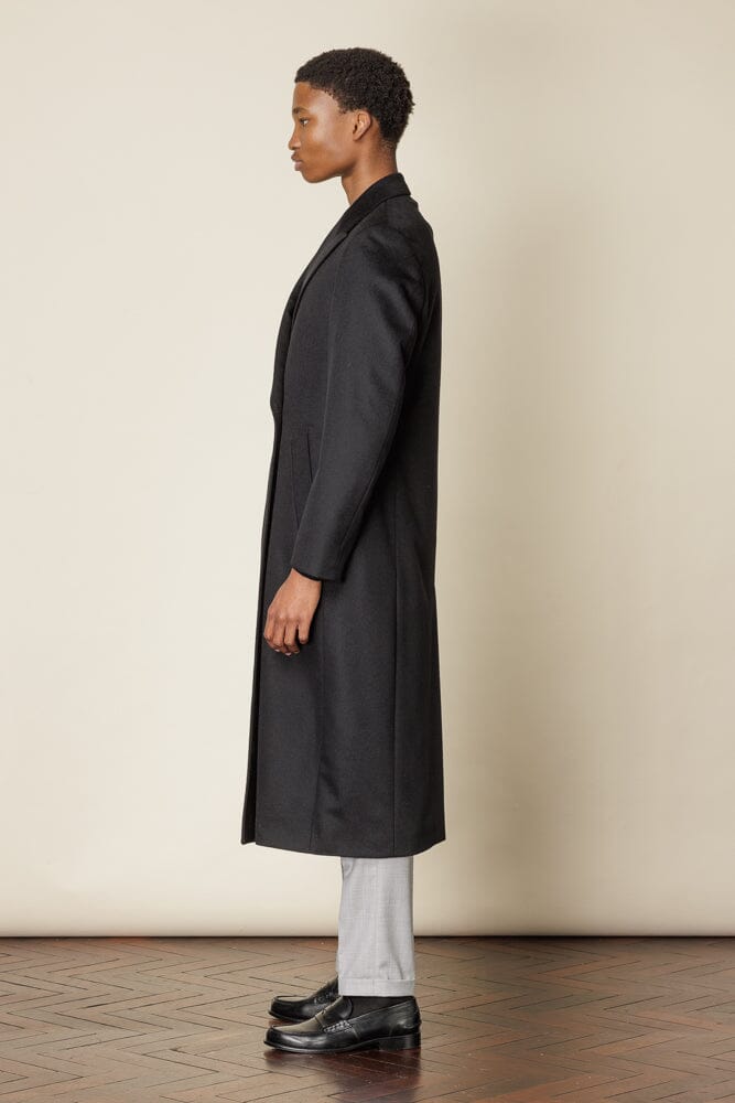 (RTW) Double Breasted Broad Peak Coat - Black Wool