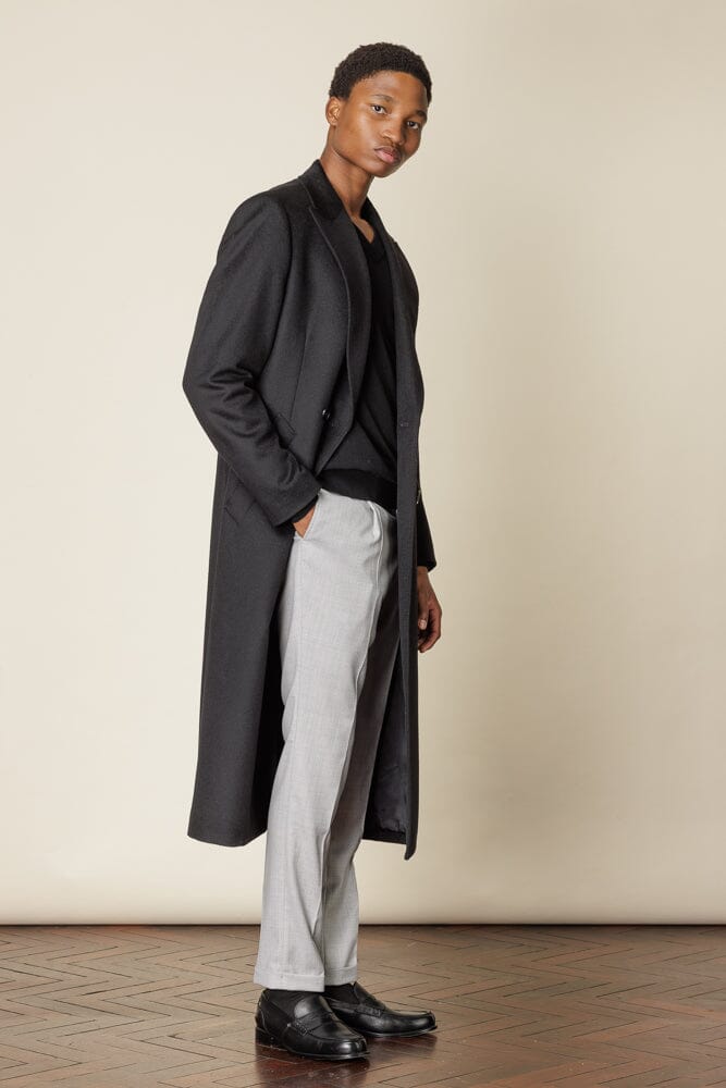 (RTW) Double Breasted Broad Peak Coat - Black Wool