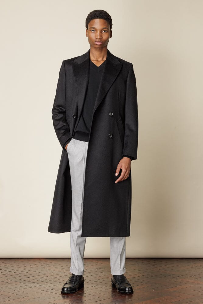 (RTW) Double Breasted Broad Peak Coat - Black Wool