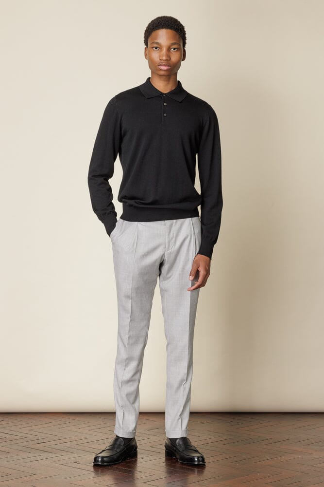 Long Sleeve Polo Merino Wool - Black