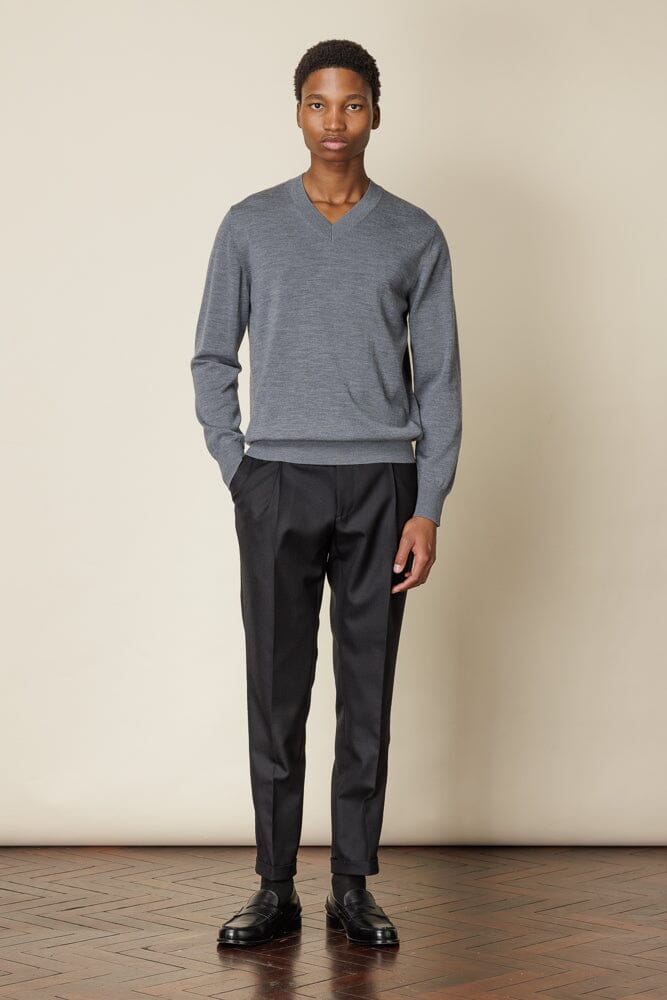 V Neck Merino Wool - Grey