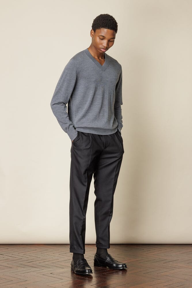 V Neck Merino Wool - Grey