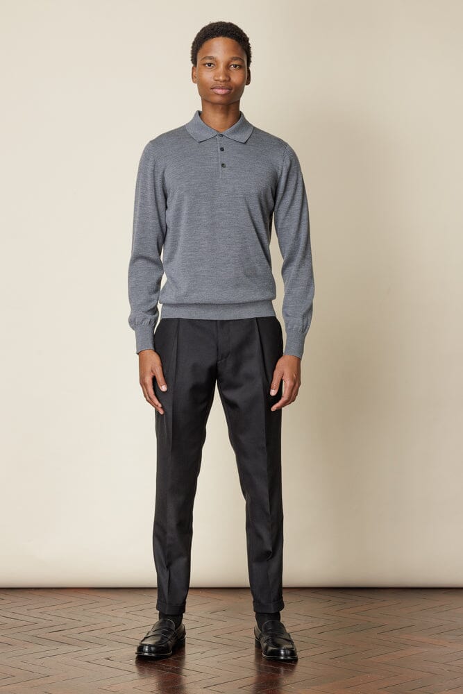 Long Sleeve Polo Merino Wool - Grey