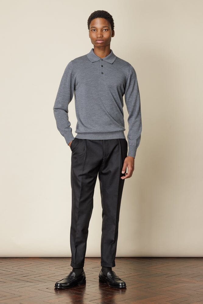 Long Sleeve Polo Merino Wool - Grey
