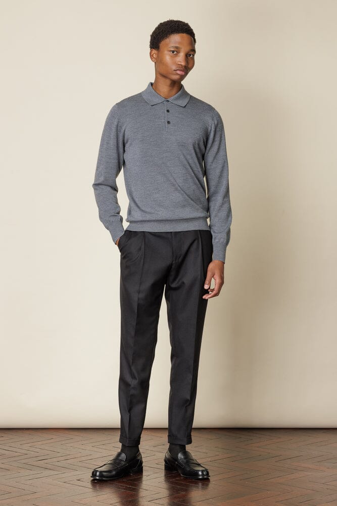 Long Sleeve Polo Merino Wool - Grey