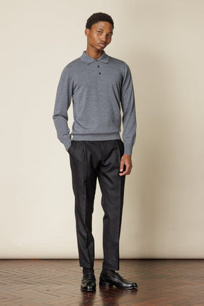 Long Sleeve Polo Merino Wool - Grey