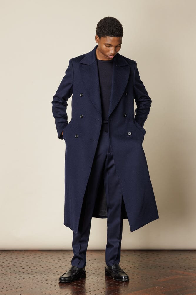 (RTW) Double Breasted Broad Peak Coat - Navy Wool