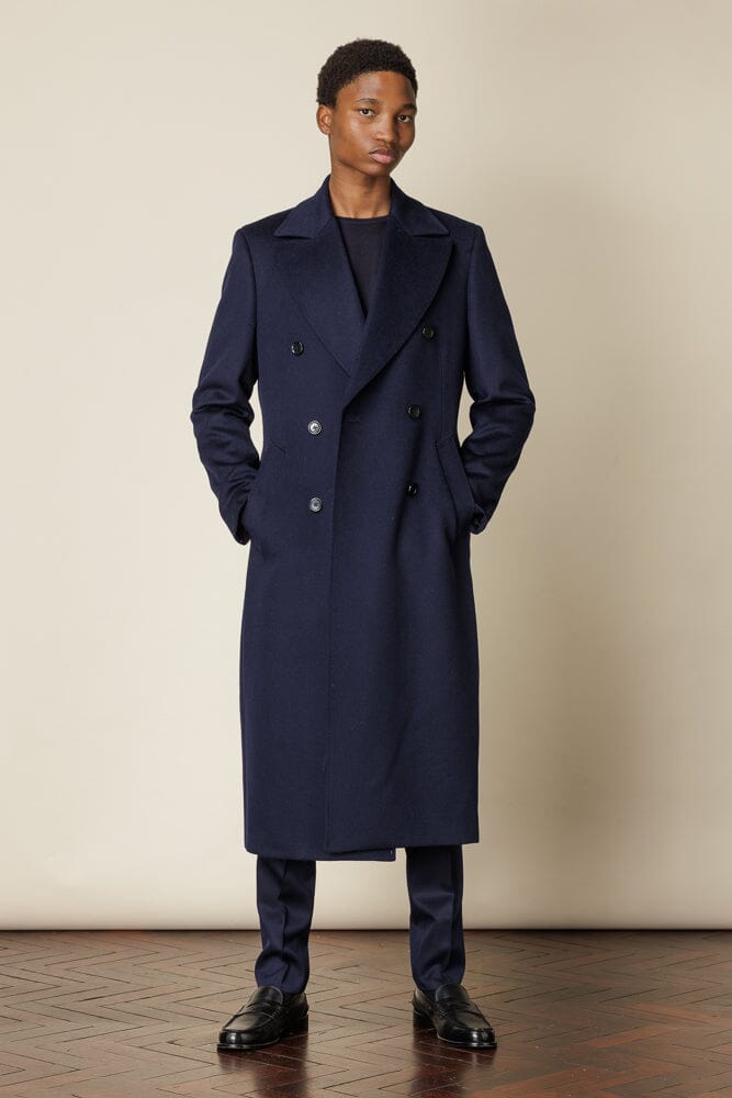 (RTW) Double Breasted Broad Peak Coat - Navy Wool