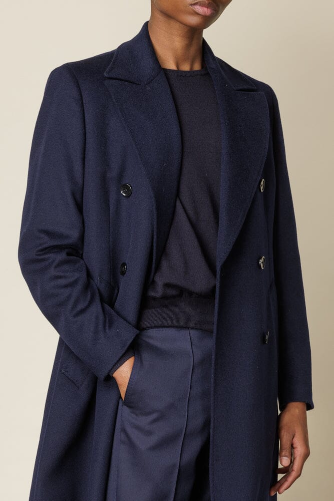 (RTW) Double Breasted Broad Peak Coat - Navy Wool