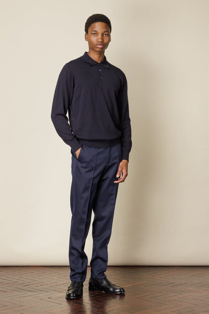 Long Sleeve Polo Merino Wool - Navy