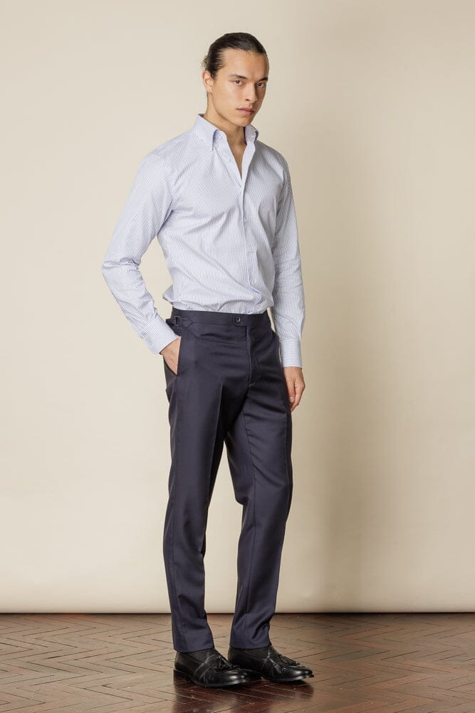 Byron Hidden Button Down Shirt - White with Blue Stripe