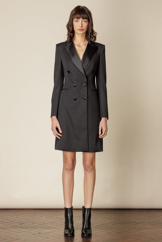 Claudia Tuxedo Dress - Black Wool Gabardine